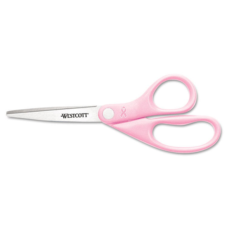 Westcott All Purpose Pink Ribbon Scissors, Breast Cancer Awareness, 8" Long, 3.5" Cut Length, Straight Pink Handle (ACM15387)