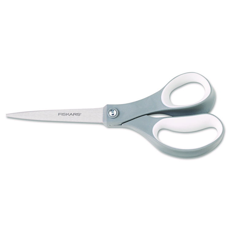 Fiskars Contoured Performance Scissors, 8" Long, 3.13" Cut Length, Straight Gray Softgrip Handle (FSK1160001005)