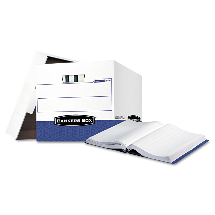 Bankers Box DATA-PAK Storage Boxes, Letter Files, 13.75" x 17.75" x 13", White/Blue, 12/Carton (FEL00648)