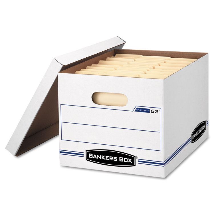 Bankers Box EASYLIFT Basic-Duty Strength Storage Boxes, Letter Files, 12.75" x 13.25" x 10.5", White/Blue, 12/Carton (FEL0006301)