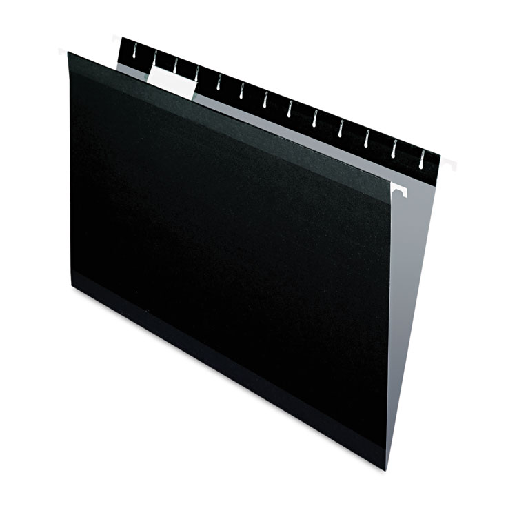 Pendaflex Colored Reinforced Hanging Folders, Legal Size, 1/5-Cut Tabs, Black, 25/Box (PFX415315BLA)