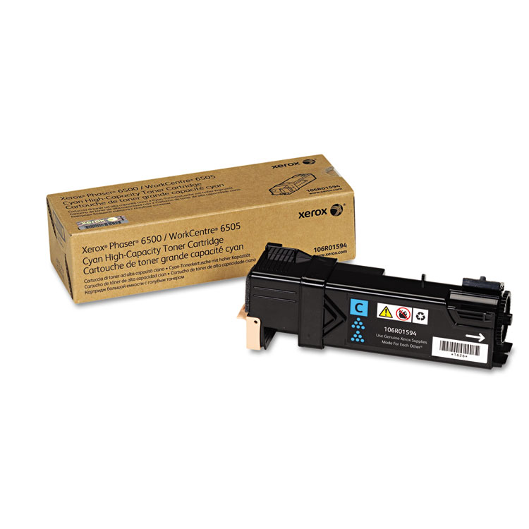 Xerox 106R01594 High-Yield Toner, 2,500 Page-Yield, Cyan (XER106R01594)