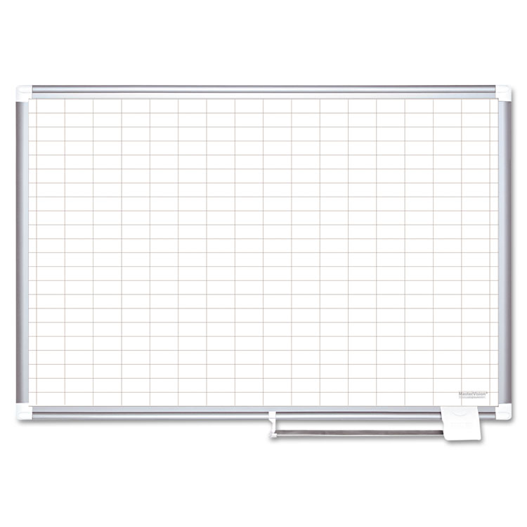 MasterVision Gridded Magnetic Porcelain Dry Erase Project Planning Board, 1" x 2" Cells, 72" x 48", White Surface, Satin Aluminum Frame (BVCCR1230830)