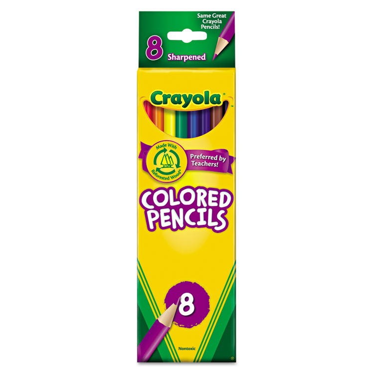 Crayola Long-Length Colored Pencil Set, 3.3 mm, 2B, Assorted Lead and Barrel Colors, 8/Pack (CYO684008)