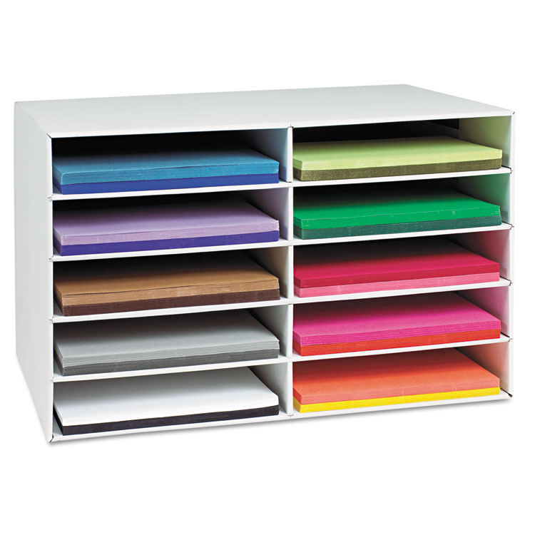 Pacon Classroom Construction Paper Storage, 10 Compartments, 26.88 x 16.88 x 18.5, White (PAC001316)