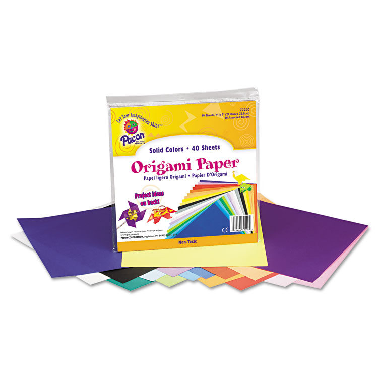 Pacon Origami Paper, 30 lb Bond Weight, 9 x 9, Assorted Bright Colors, 40/Pack (PAC72200)