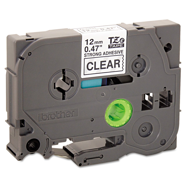 BROTHER INTL. CORP. TZe Extra-Strength Adhesive Laminated Labeling Tape, 0.47" x 26.2 ft, Black on Clear (BRTTZES131)