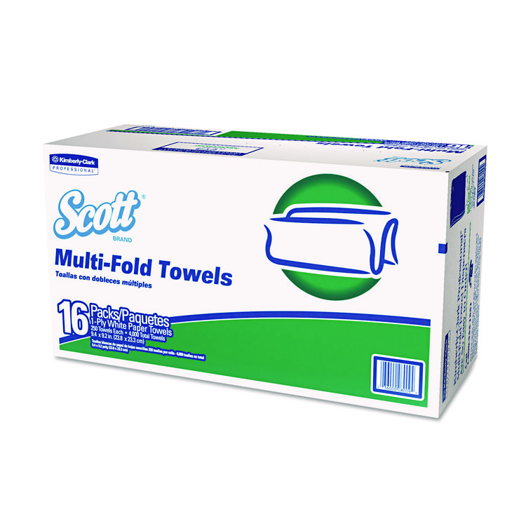 Scott Multi-Fold Towels, Absorbency Pockets, 1-Ply, 9.2 x 9.4, 250/Pack, 16 Packs/Carton (KCC08009)