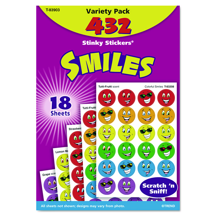 TREND Stinky Stickers Variety Pack, Smiles, Assorted Colors, 432/Pack (TEPT83903)
