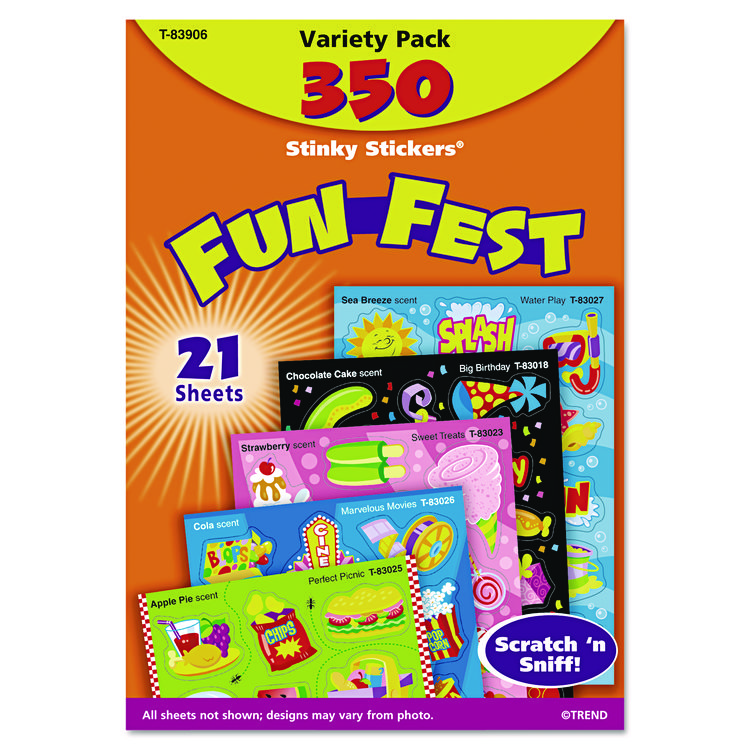 TREND Stinky Stickers Variety Pack, Mixed Shapes, Assorted Colors, 350/Pack (TEPT83906)
