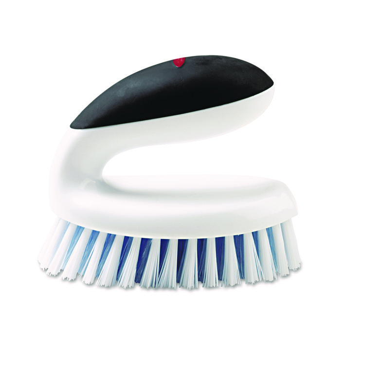 OXO Good Grips Household Scrub Brush, White/Blue Nylon/Polypropylene Bristles, 5" Brush, 5" Black/White Handle (OXO33881)