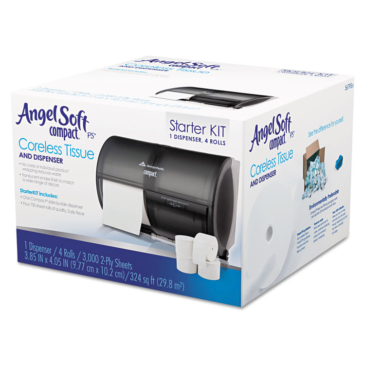 Georgia Pacific Professional Compact Tissue Dispenser and Angel Soft ps Tissue Start Kit, 10.13 x 6.75 x 7.13, Translucent Smoke (GPC5679500)