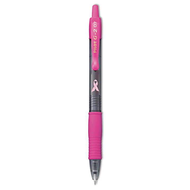 Pilot G2 Premium Breast Cancer Awareness Gel Pen, Retractable, Fine 0.7 mm, Black Ink, Smoke/Pink Barrel, Dozen (PIL31332)