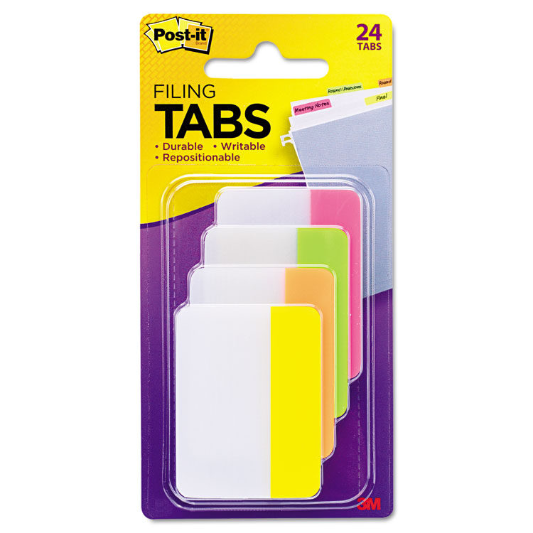 Post-it Tabs Solid Color Tabs, 1/5-Cut, Assorted Bright Colors, 2" Wide, 24/Pack (MMM686PLOY)