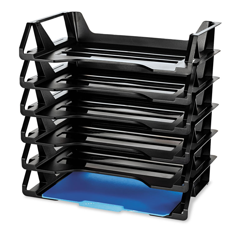 Officemate Recycled Side Load Desk Tray, 6 Sections, Letter Size Files, 15.13" x 8.88" x 15", Black, 6/Pack (OIC26212)