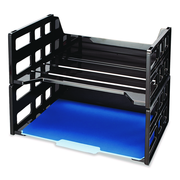 Officemate High Rise Desk Tray, 2 Sections, Letter Size Files, 13.25" x 9" x 10.25", Black, 2/Pack (OIC26056)