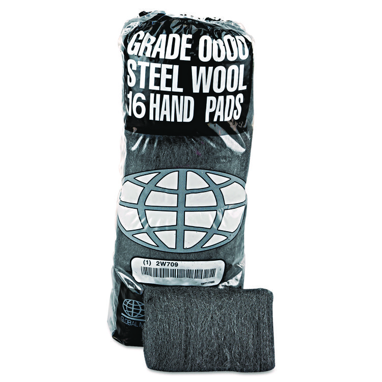GMT Industrial-Quality Steel Wool Hand Pads, #0000 Super Fine, Steel Gray, 16 Pads/Sleeve, 12 Sleeves/Carton (GMA117000)