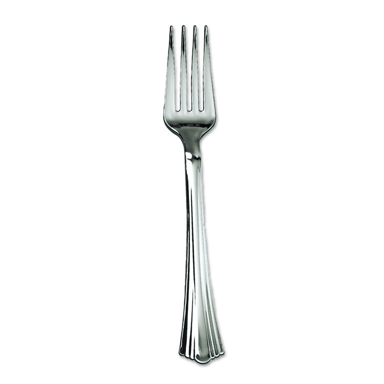 WNA Heavyweight Plastic Forks, Reflections Design, Silver, 600/Carton (WNA610155)