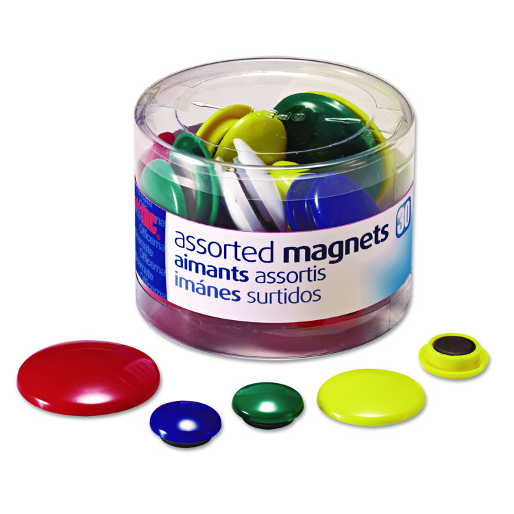 Officemate Assorted Magnets, Circles, Assorted Sizes: (12) Small, (12) Medium, (6) Large, Assorted Colors, 30/Pack (OIC92500)
