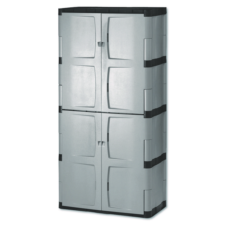 Rubbermaid Double-Door Storage Cabinet - Base/Top, 36w x 18d x 72h, Gray/Black (RUB7083)