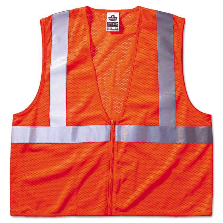 ergodyne GloWear 8210Z Class 2 Economy Vest, Polyester Mesh, Zipper Closure, Large to X-Large, Orange (EGO21045)