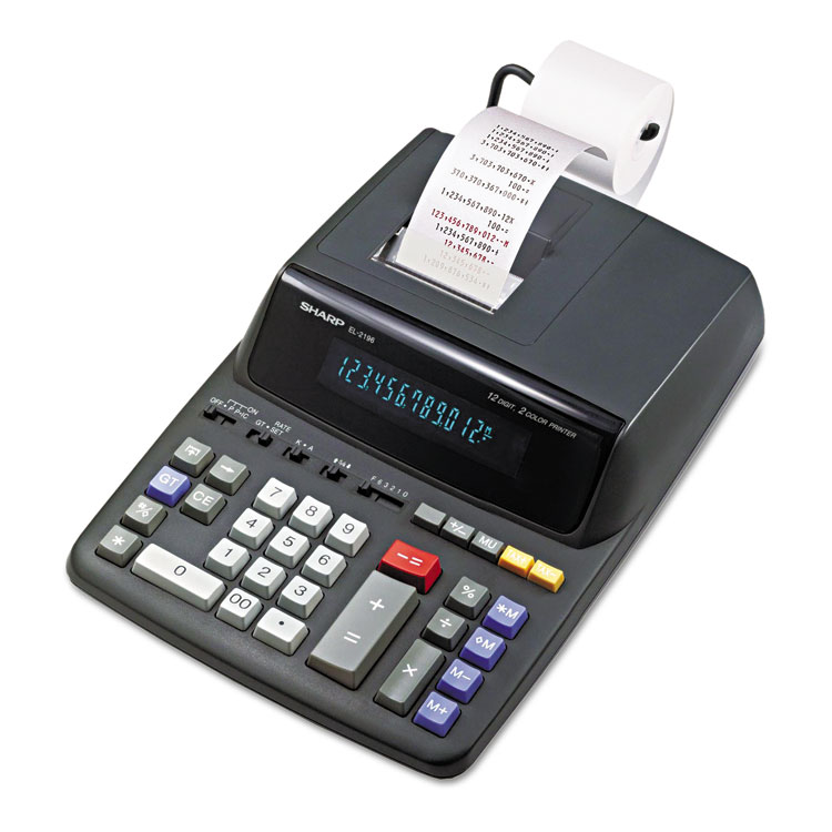 Sharp EL2196BL Two-Color Printing Calculator, Black/Red Print, 3.7 Lines/Sec (SHREL2196BL)