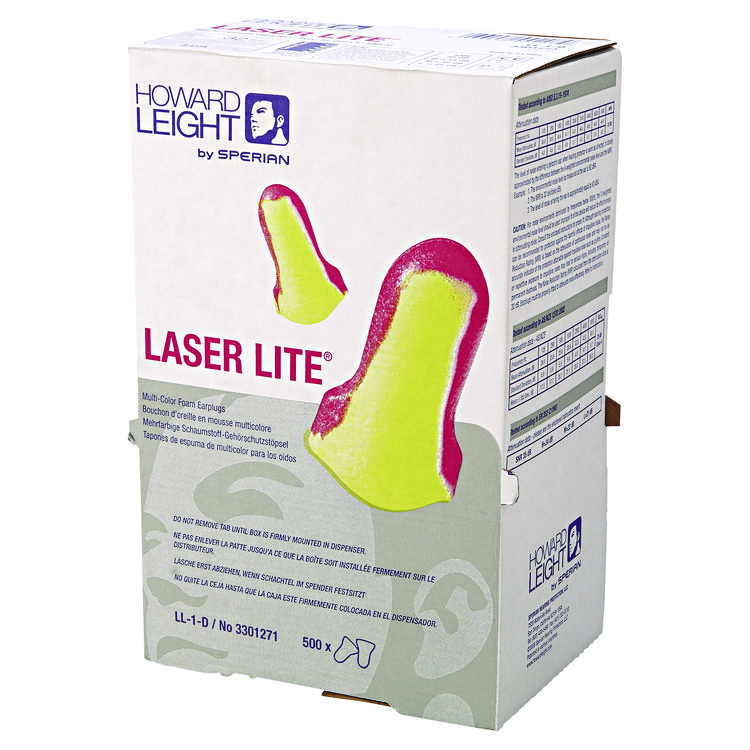 Howard Leight by Honeywell LL-1 D Laser Lite Single-Use Earplugs, Cordless, 32NRR, MA/YW, LS500, 500 Pairs (HOWLL1D)