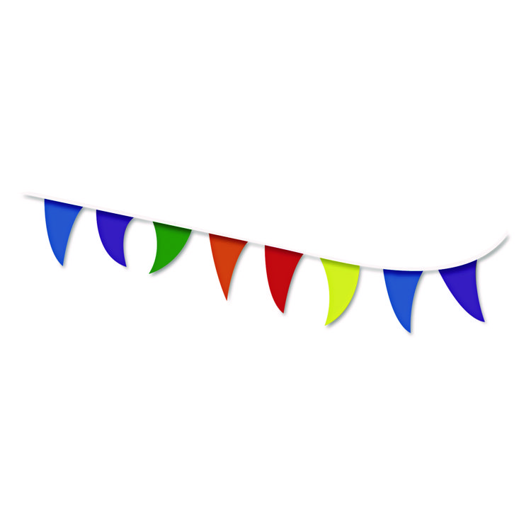 COSCO Strung Flags, Pennant, 30 ft, Assorted Bright Colors (COS098182)