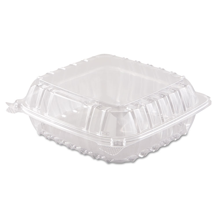 Dart ClearSeal Hinged-Lid Plastic Containers, 8.3 x 8.3 x 3, Clear, Plastic, 250/Carton (DCCC90PST1)