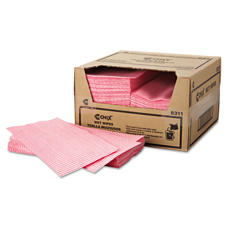 Chix Wet Wipes, Stripe Design, 11.5 x 24, White/Pink, 200/Carton (CHI8311)