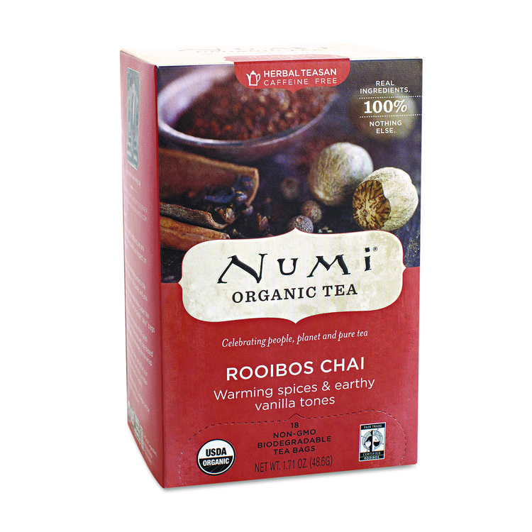 Numi Organic Teas and Teasans, 1.71 oz, Rooibos Chai, 18/Box (NUM10200)