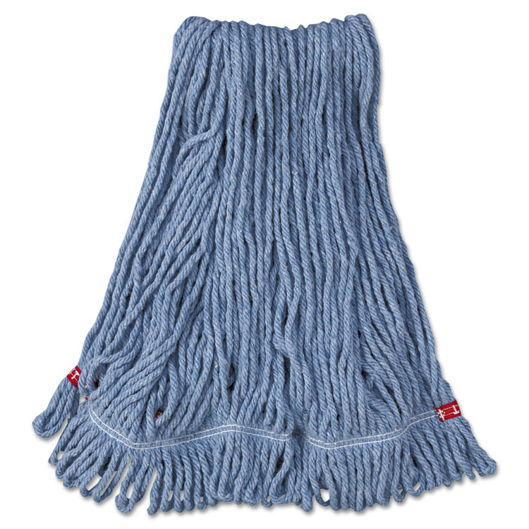 Rubbermaid Commercial Web Foot Wet Mop Head with 1" Headband, Shrinkless, Cotton/Synthetic, Blue, Medium, 6/Carton (RCPA212BLU)
