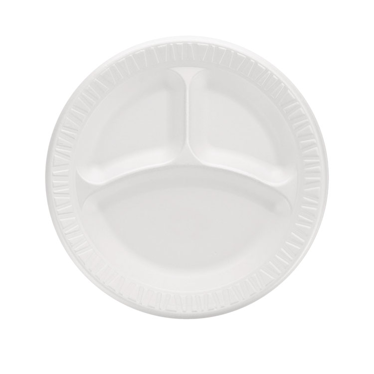 Classic Quiet Classic Laminated Foam Plates, 3-Compartment Plate, 9" dia, White, 125/Pack, 4 Packs/Carton (DCC9CPWQR)