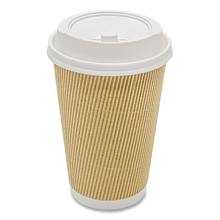 Karat Ripple Hot Cups, 16 oz, Paper, Kraft/White, 500/Carton (KRTCKRC516)