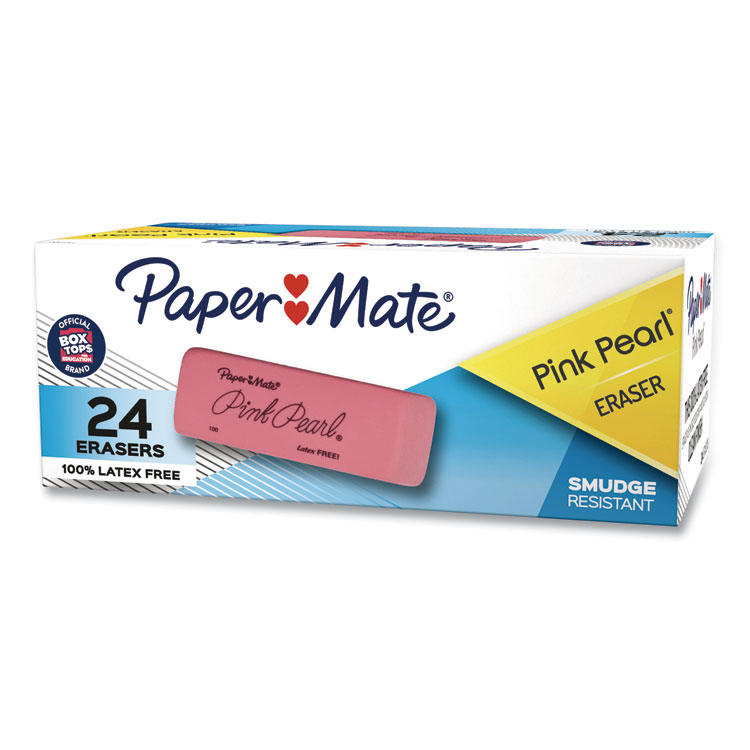 Paper Mate Pink Pearl Eraser, For Pencil Marks, Rectangular Block, Medium, Pink, 24/Box (PAP70520)