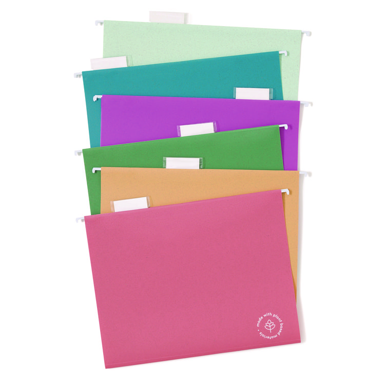 U Brands U-Eco Hanging File Folders, Letter Size, 1/5-Cut Tabs, Assorted, 12/Pack (UBR6596U0112)