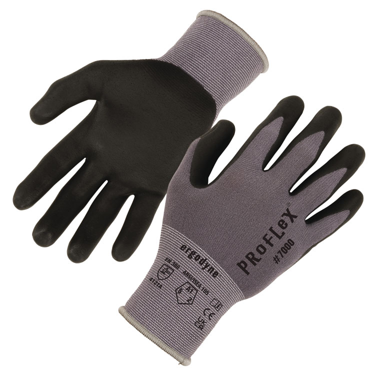 ergodyne ProFlex 7000 Nitrile-Coated Gloves Microfoam Palm, EN388: 4121A, 9" Long, X-Small, Gray, 12 Pairs (EGO10361)