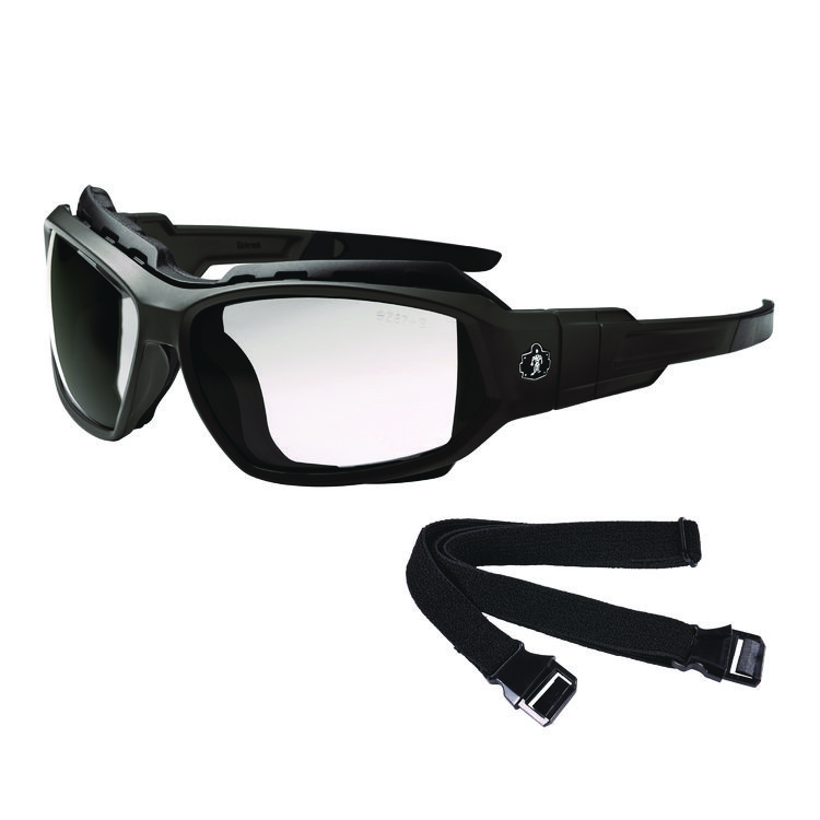 ergodyne Skullerz LOKI Anti-Scratch/Anti-Fog Convertible Safety Spoggles with Strap, Matte Black Frame, Clear Polycarbonate Lens (EGO56005)