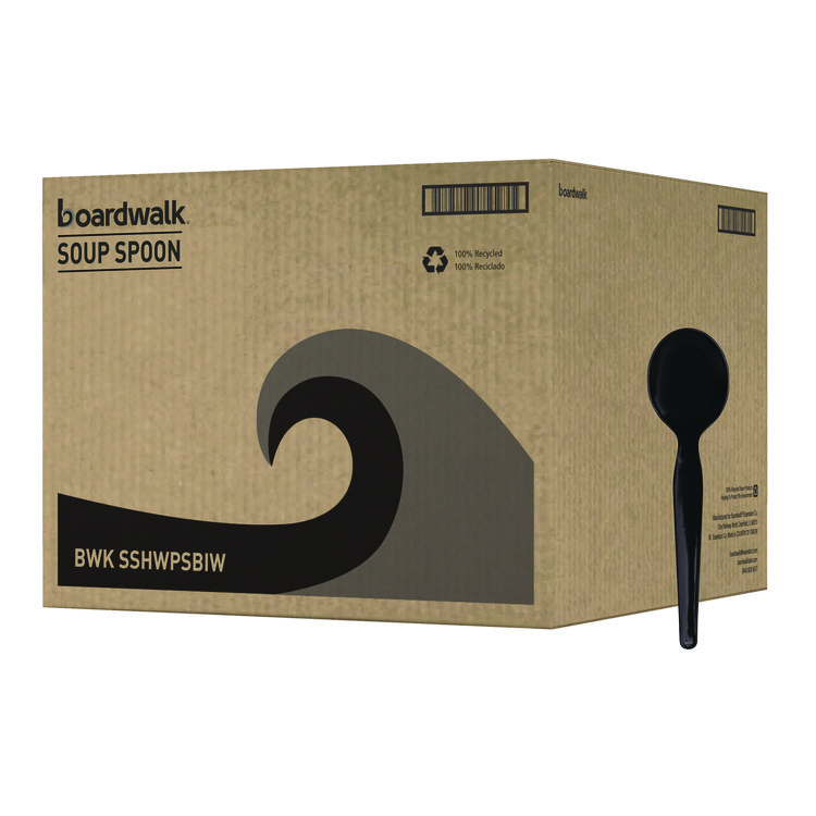 Boardwalk Heavyweight Wrapped Polystyrene Cutlery, Soup Spoon, Plastic, Black, 1,000/Carton (BWKSSHWPSBIW)