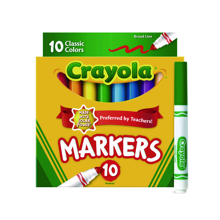 Crayola Non-Washable Marker, Broad Bullet Tip, Assorted Classic Colors, 10/Pack (CYO587722)