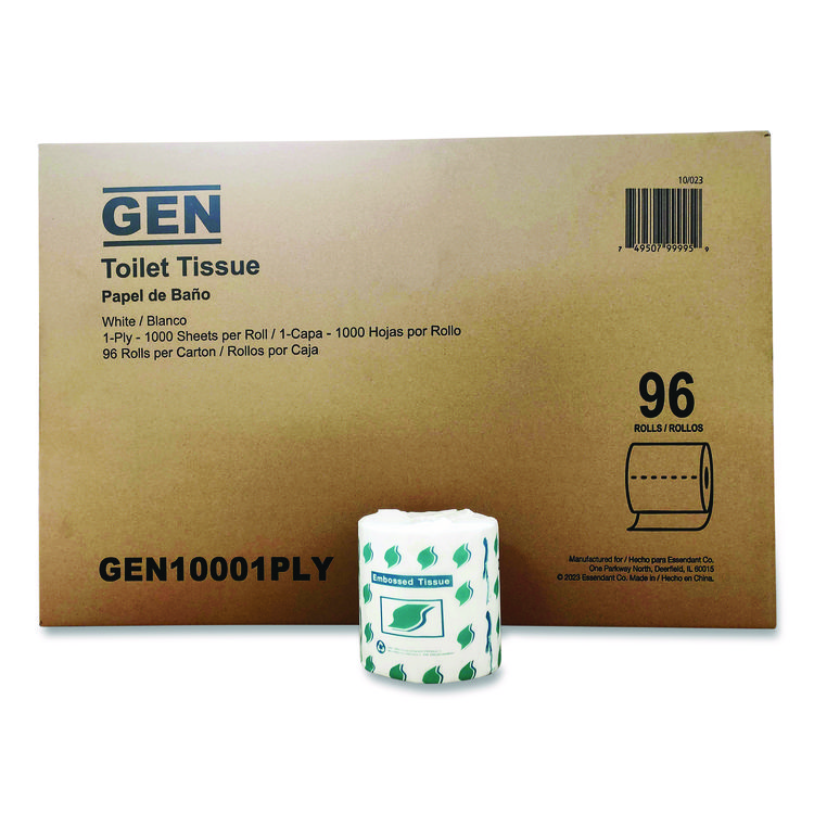 GEN Small Roll Bath Tissue, Septic Safe, 1-Ply, White, 1,000 Sheets/Roll, 96 Rolls/Carton (GEN10001PLY)