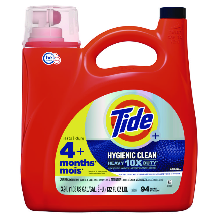 Tide Hygienic Clean Heavy 10x Duty HE Liquid Laundry Detergent, Original Scent, 132 oz Pour Bottle, 4/Carton (PGC12216)