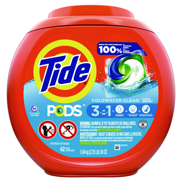 Tide PODS Laundry Detergent, HE Compatible, Clean Breeze, 36 oz Tub, 42 Pacs/Tub (PGC00998EA)