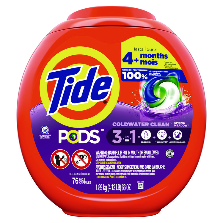 Tide PODS Laundry Detergent, HE Compatible, Spring Meadow, 66 oz Tub, 76 Pacs/Tub (PGC09166EA)