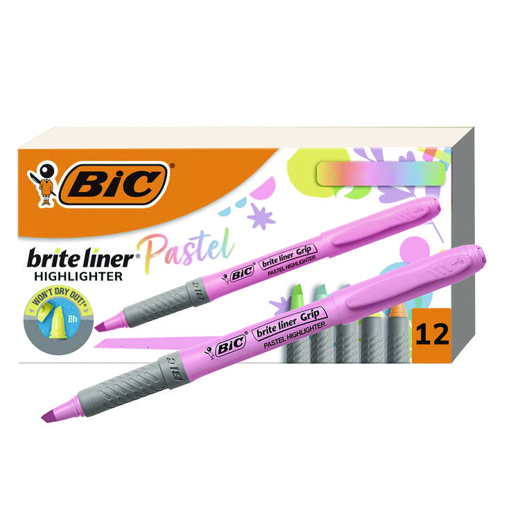BIC Brite Liner Grip Pocket Highlighter, Assorted Ink Colors, Chisel Tip, Assorted Barrel Colors, Dozen (BICGBLD11AST)