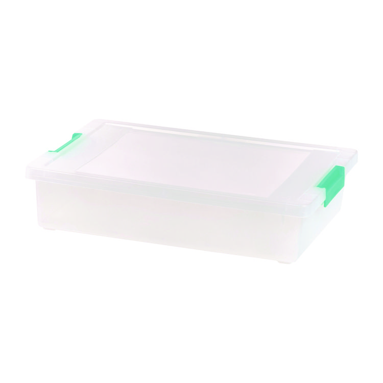 IRIS Latch Lid Storage Box, 2.3 gal, 14 x 11 x 3.5, Clear Bin/Seafoam Latches (IRS301158)