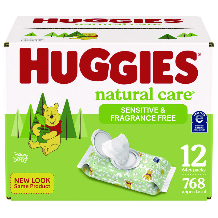 Huggies Natural Care Sensitive Baby Wipes, Unscented, White, 64/Pack, 12 Packs/Carton (KCM51079)