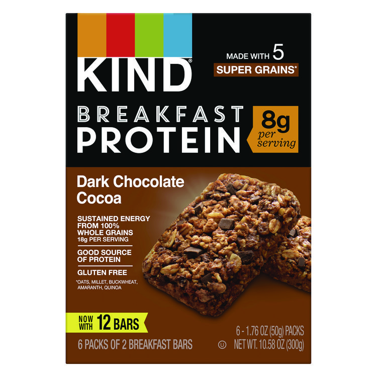 KIND Breakfast Protein Bars, Dark Chocolate Cocoa, 1.76 oz Two-Bar Packs, 6/Box (KNDPHW41936)