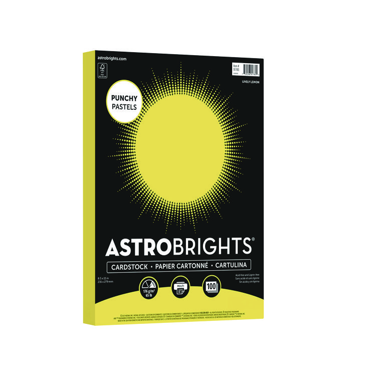 Astrobrights Color Cardstock -"Punchy Pastels" Assortment, 65 lb Cover Weight, 8.5 x 11, Lively Lemon, 100/Pack (WAU91785)