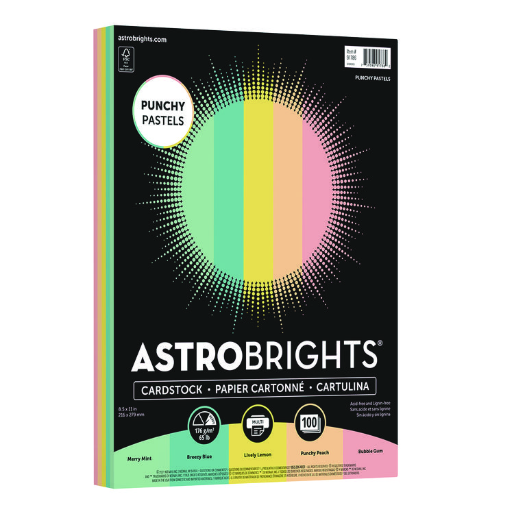 Astrobrights Color Cardstock -"Punchy Pastels" Assortment, 65 lb Cover Weight, 8.5 x 11, Assorted, 100/Pack (WAU91786)